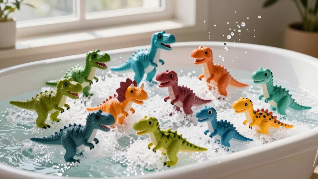 fourteen dinosaur bath toys