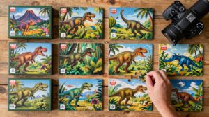 nine 100 piece dinosaur puzzles