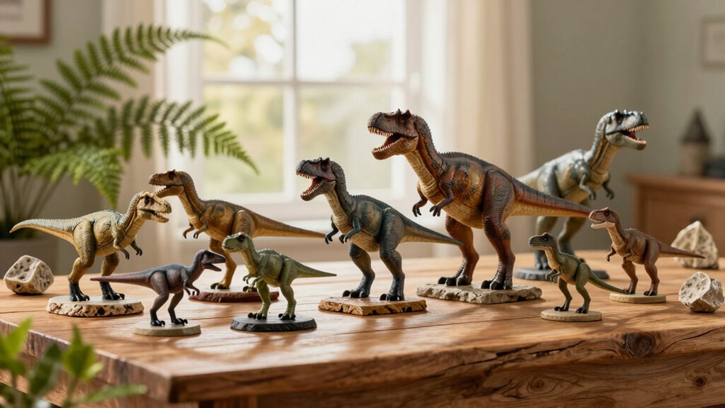 twelve detailed dinosaur modelkits